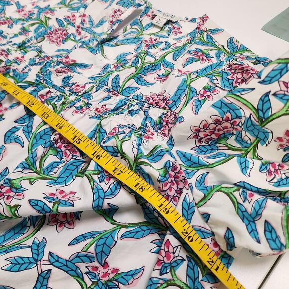 J Crew Factory Womens Puff Sleeve Top Size Large Floral Print Smocked Cotton - Picture 10 of 11